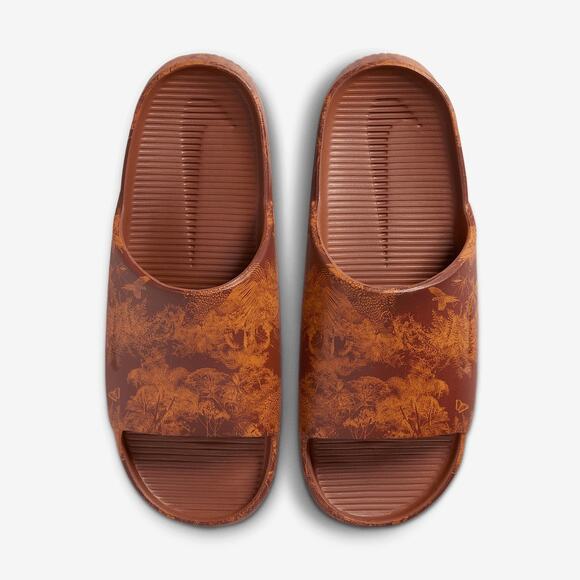 Nike Calm Printed Men\'s Slides (HQ1125-200, Cinnamon/Monarch) Size 8